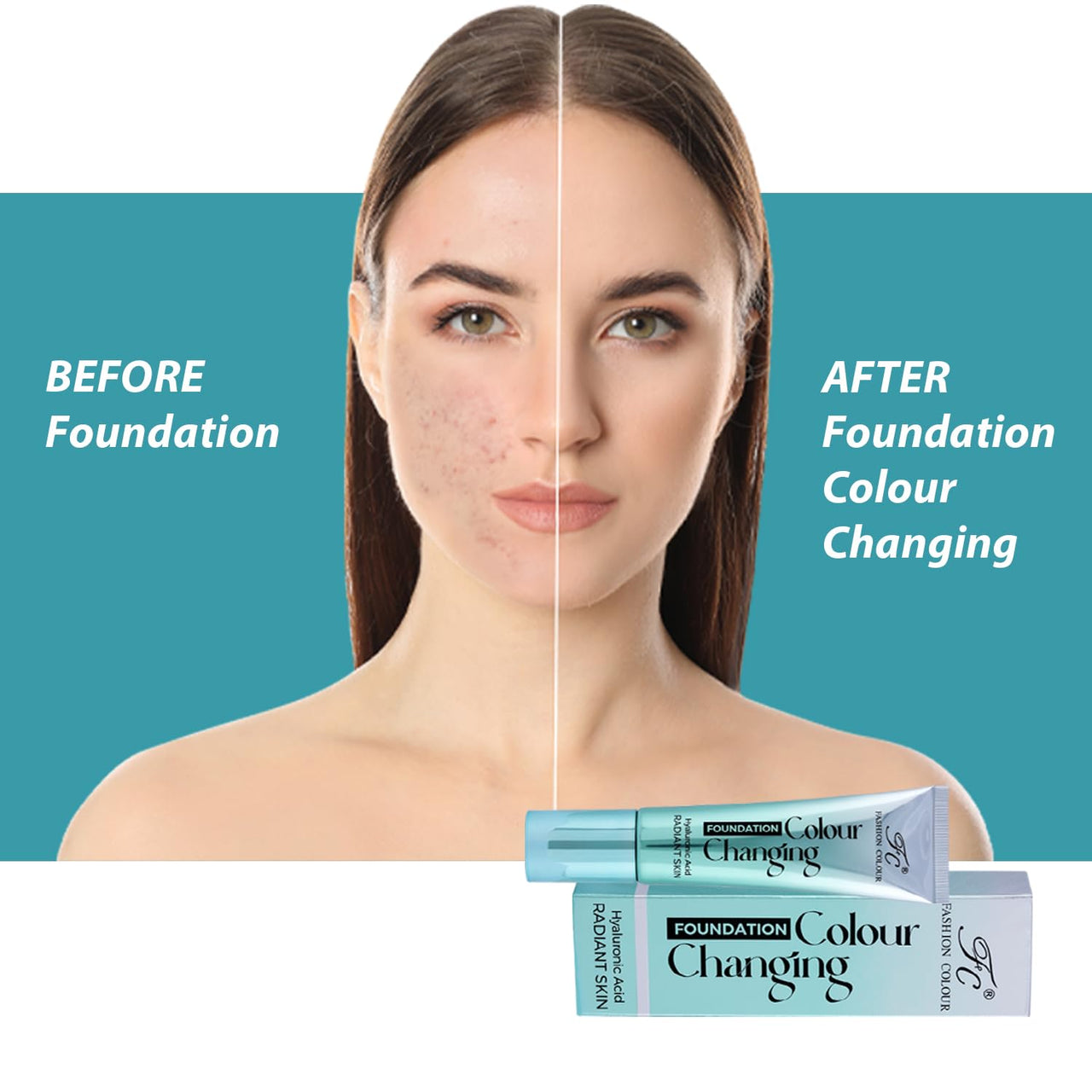 Fashion Colour Color Changing Foundation | Infused With Hyaluronic Acid | Radiant Skin | Flawless Color Changing Foundation With Satin Finish, Makeup Base, Long Lasting Waterproof Liquid Foundation For Face Makeup (FAIR, 40g)