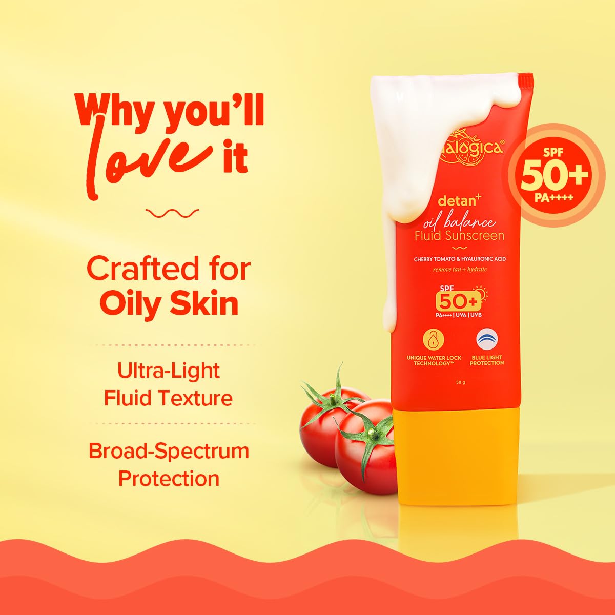 Aqualogica Detan+ Oil Balance Fluid Sunscreen for Oily Skin - 50 g | Ultra-Light Fluid Texture | SPF 50+ PA++++ UVA & UVB Protection | Reduces Tan | Oil Free | Balances Excess oil | Non Greasy | No White Cast | For Men & Women