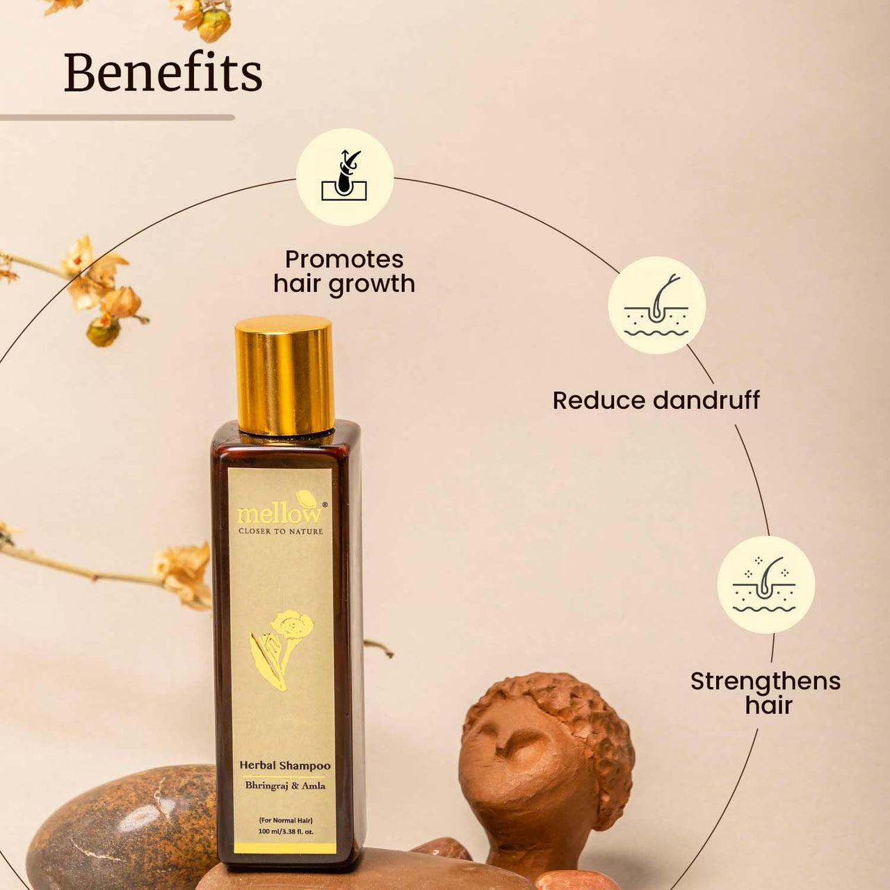 Mellow Herbal Bhringraj Shampoo For Normal To Oily Hair (200 ml) | Amla, Reetha, Shikakai & Bhringraj | Helps to balance scalp PH, Anti dandruff | Ayush Certified | 100% chemical-free