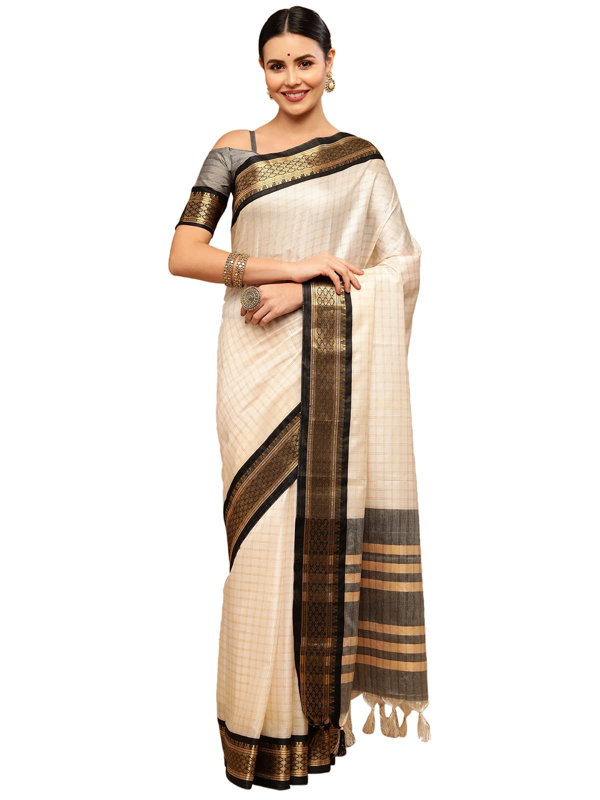 Satrani Women's Poly Silk Woven Saree With Unstitched Blouse Piece