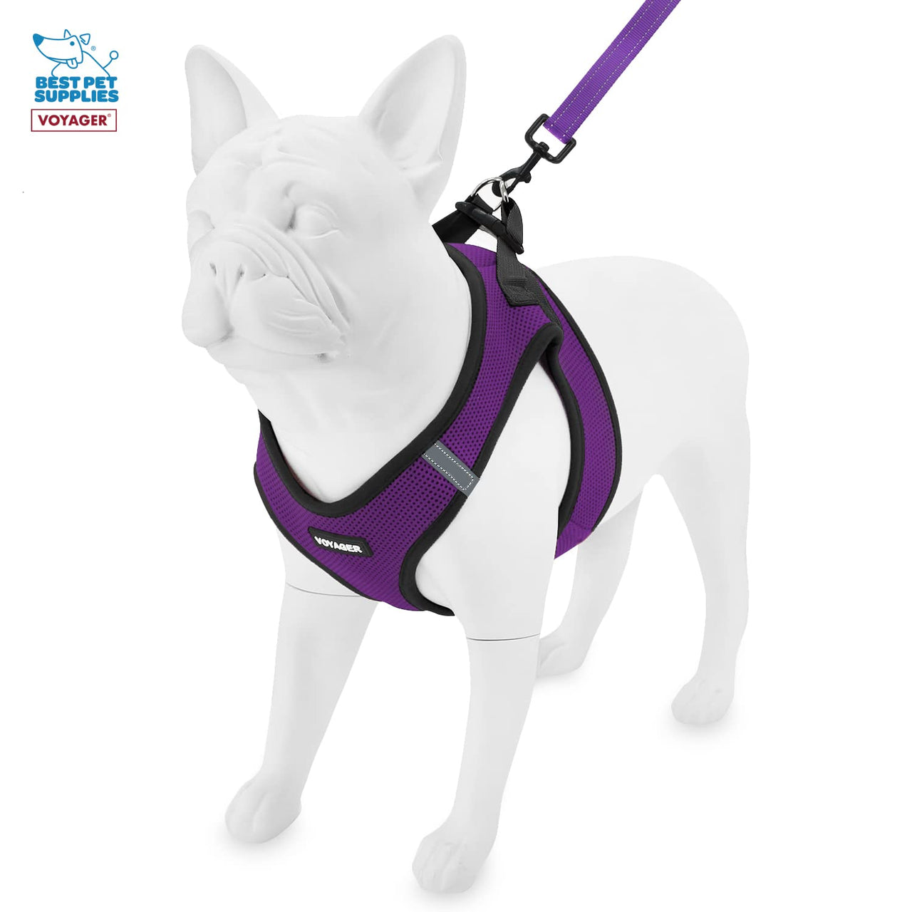 Voyager Step-in Air All Weather Mesh Harness and Reflective Dog 5 ft Leash Combo with Neoprene Handle, for Small, Medium and Large Breed Puppies by Best Pet Supplies - Purple/Black Trim, XXX-Small