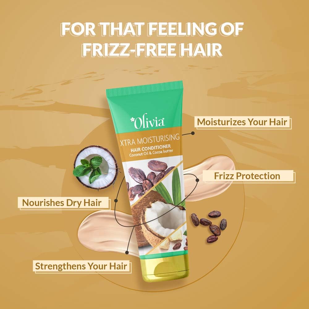 Olivia Xtra Moisturizing Hair Conditioner with Coconut Oil & Cocoa Butter | Deep Nourishing Conditioner for Frizzy Hair | Hydrates Dry & Damaged Hair | Repair & Softness Formula - 200ml