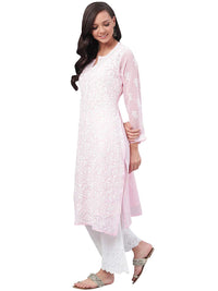 Ada Hand Embroidered Women's  Georgette Lucknowi Chikankari Kurta with Slip A90397 White