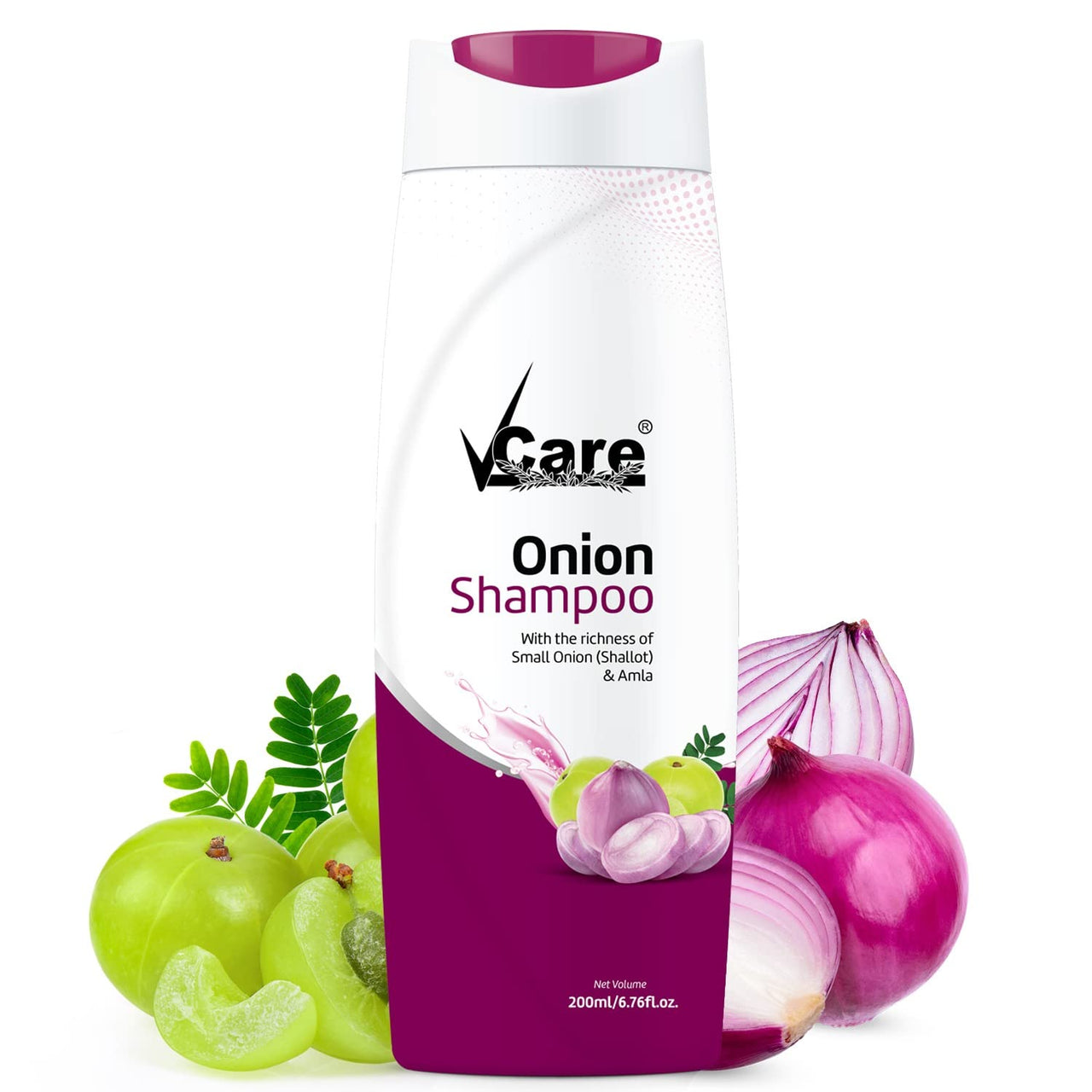 VCare Small Onion Shampoo for Hair Growth 200ml and Hair Fall Control - With Shallot Onion and Amla Suitable for Both Men & Women (Pack Of 4)