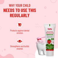 BabyOrgano Herbal Toothpaste for kids | 6+ Months | 100% Ayurvedic | Non Gel Formula | goodness of Babool and Mulethi | Strawberry Flavour | Fluoride & SLS Free | FDCA Approved - 50gm (Pack of 1)