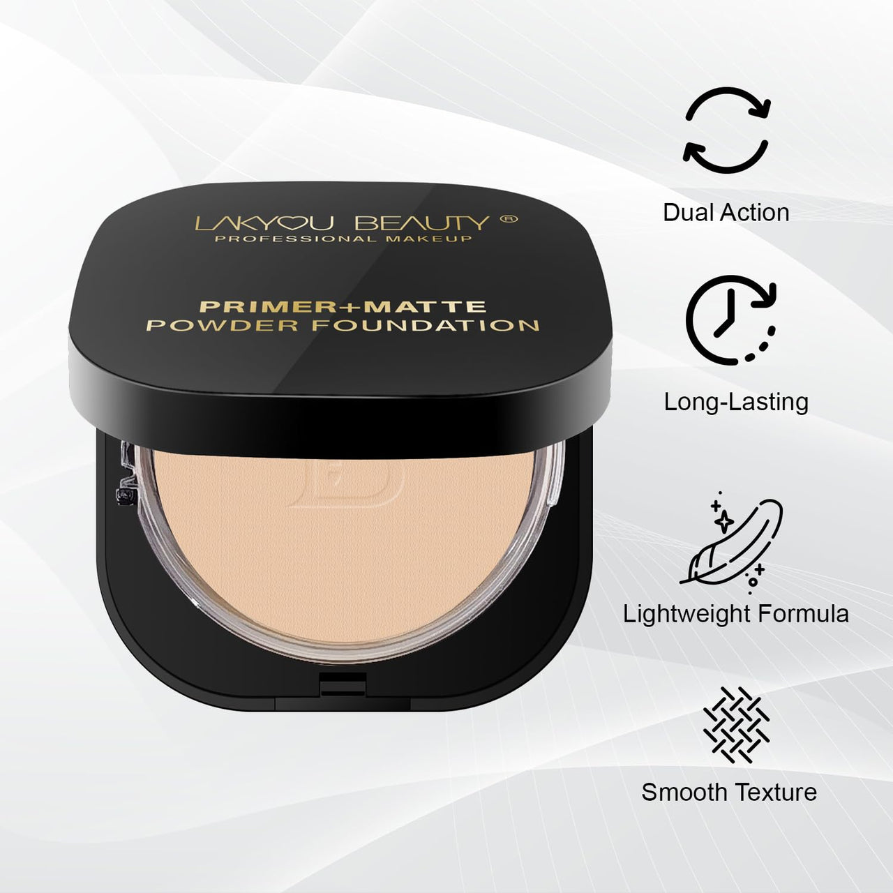 Lakyou Beauty Primer + Matte Compact Powder Foundation 15g, Shade-03(Natural Beige) | All-in-One Primer & Foundation | Lightweight Matte Finish | Long-Lasting | Oil-Control