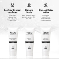 VLCC Diamond Facial Kit - 60g | Skin purifying with Parlour Glow | Improves Elasticity, Brightens and Lightens Patchy Damaged Skin | With Colloidal Diamond, Jojoba Oil, Olive Oil & Aloe Vera.