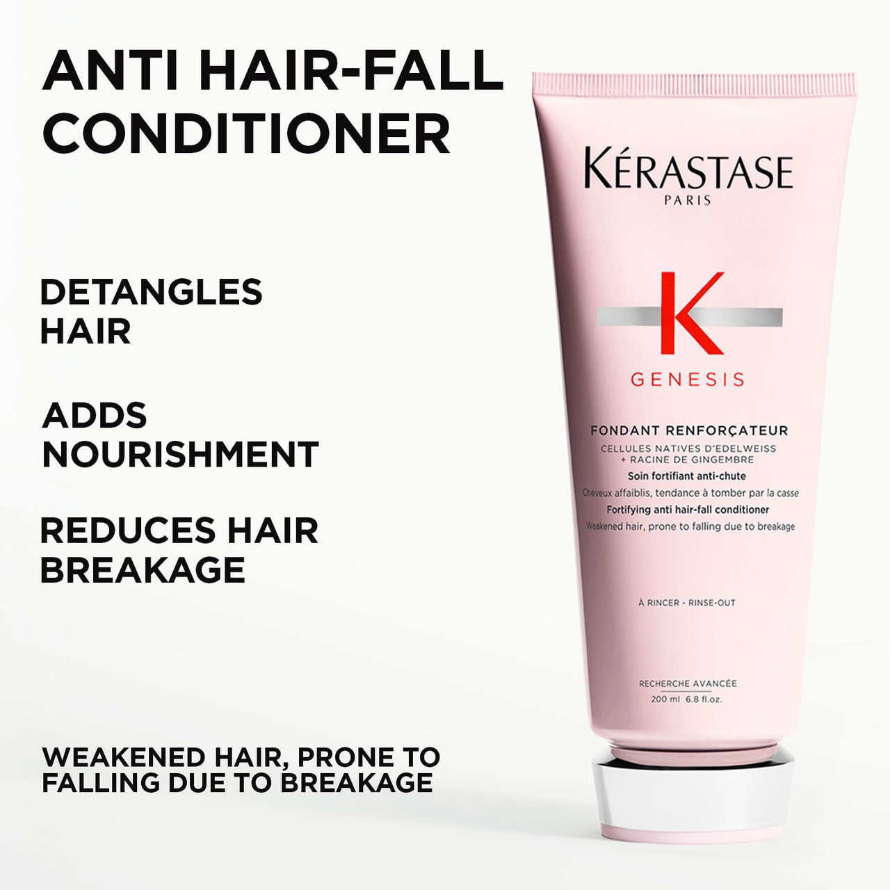 Kérastase Genesis Hair Fall Conditioner 200ml | Anti-Hair Fall Conditioner Suitable for All Hair Types | Infused with Ginger Root and Edelweiss Native Cells