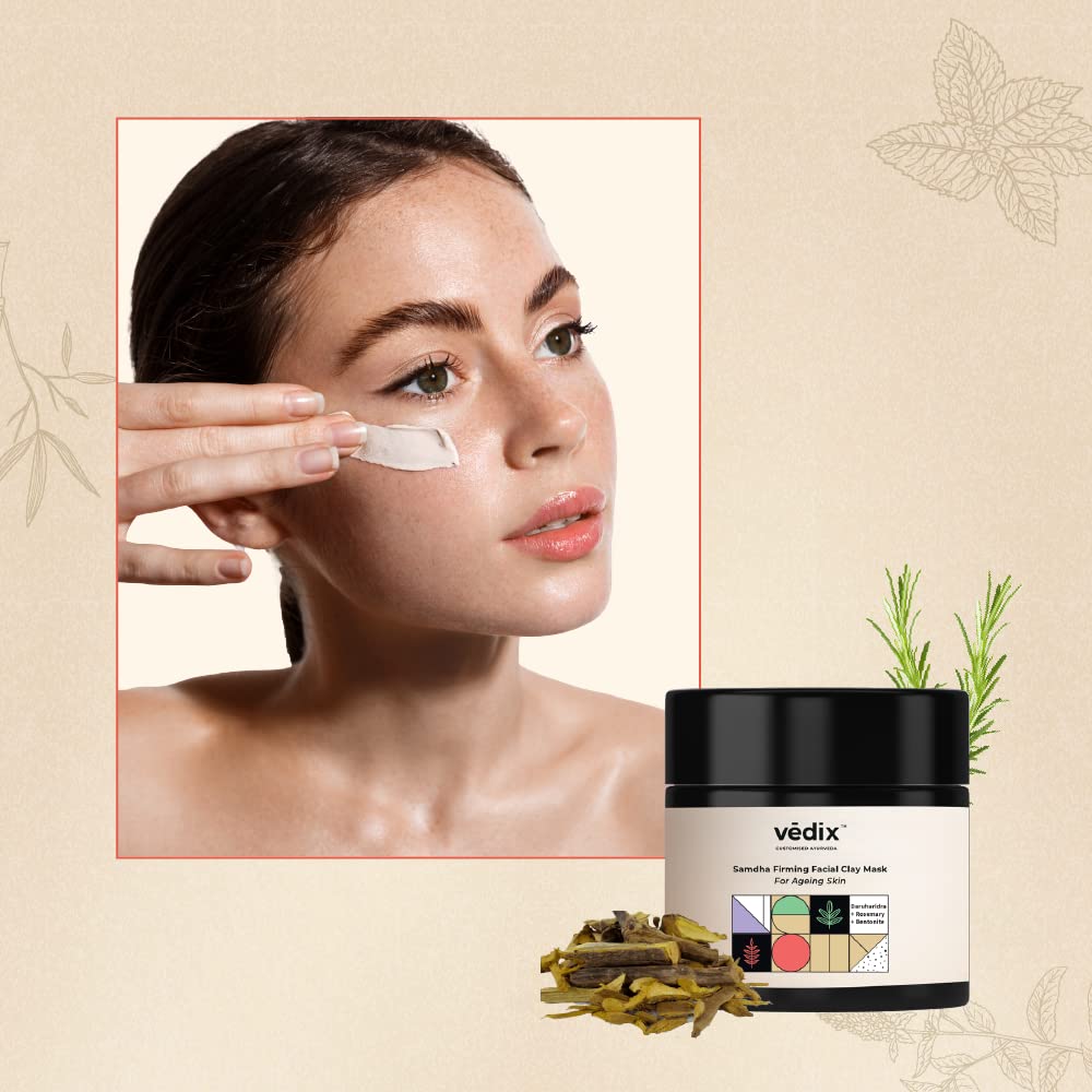 Vedix Customized Face Pack - Samdha Firming Facial Clay Mask For Ageing Skin With Daruharidra + Rosemary + Bentonite
