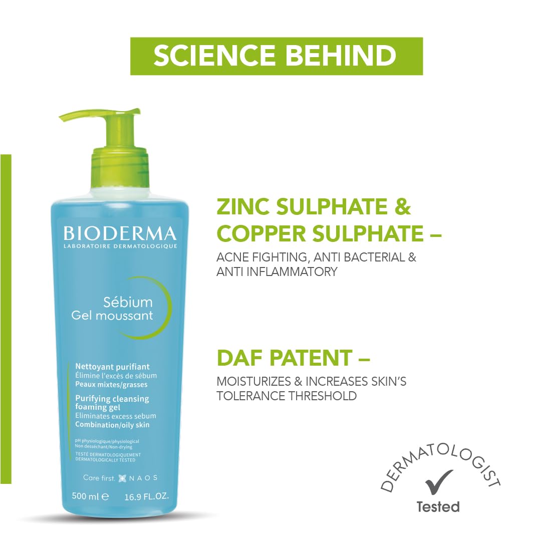 Bioderma Sebium Gel Moussant Purifying Cleansing Foaming Gel Combination To Oily Skin, 500ml