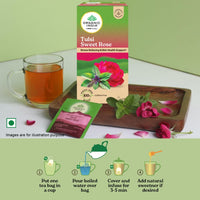 A TATA Product - Organic India Tulsi Sweet Rose - 25 Tea Bags, Stress Relieving, Supports Radiant Skin, Rich in Antioxidants, Made with Tulsi, Chamomile, and Rose Certified Organic