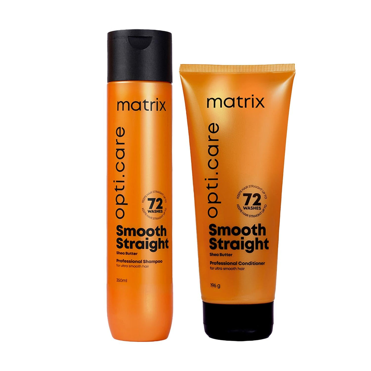 Matrix Opti.Care Professional Shampoo and Conditioner Combo for Salon Smooth Straight Hair | Control Frizzy Hair for up to 4 Days | With Shea Butter | No Added Parabens (350 ml + 196 g)