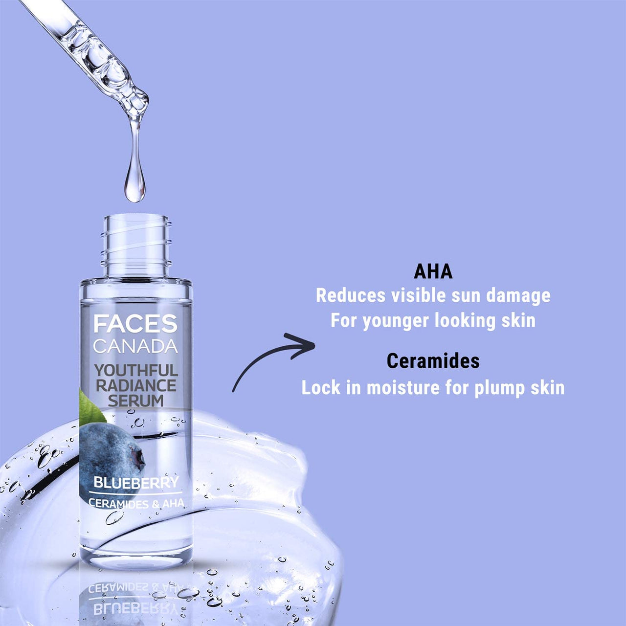FACESCANADA Youthful Radiance Serum, 27 ml | Blueberry, AHA & Ceramides | Biphasic Face Serum | Anti-Ageing | Brightens, Hydrates, Moisturizes for Younger-Looking, Radiant Skin