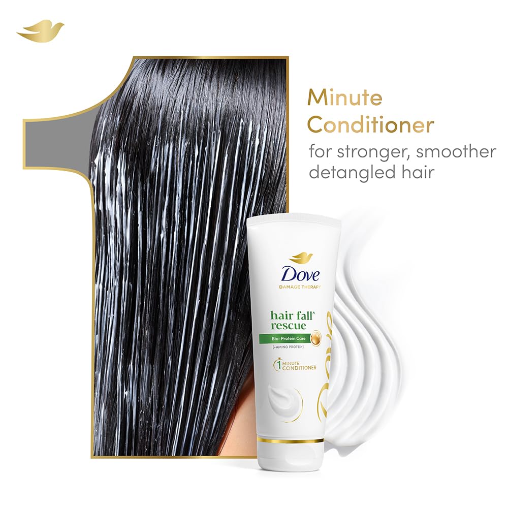 Dove Hair fall^ Rescue 1-min Conditioner with Bio-Protein Care and Amino Protein for weak and breakage prone hair,for upto 72 hours* of effortlessly detangled, stronger hair | 175ml