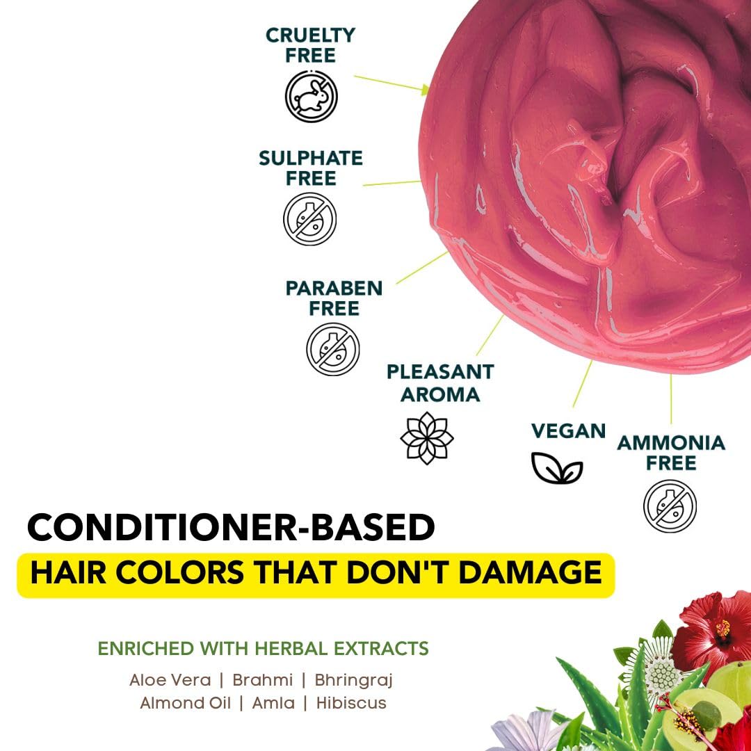 Paradyes Semi-permanent Rose Gold DIY Conditioner Based Hair Colour infused with Aloe-vera, Bhringaraj, Brahmi, Almonds & Amla 120 gm