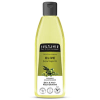 Soulflower Olive Hair & Skin Oil | 225ml | Cold-Pressed Oil for Hair Growth, Face Massage & Deep Moisturization | Reduces Wrinkles, Nourishes Scalp & Strengthens Roots | 100% Pure & Natural with Vitamin E