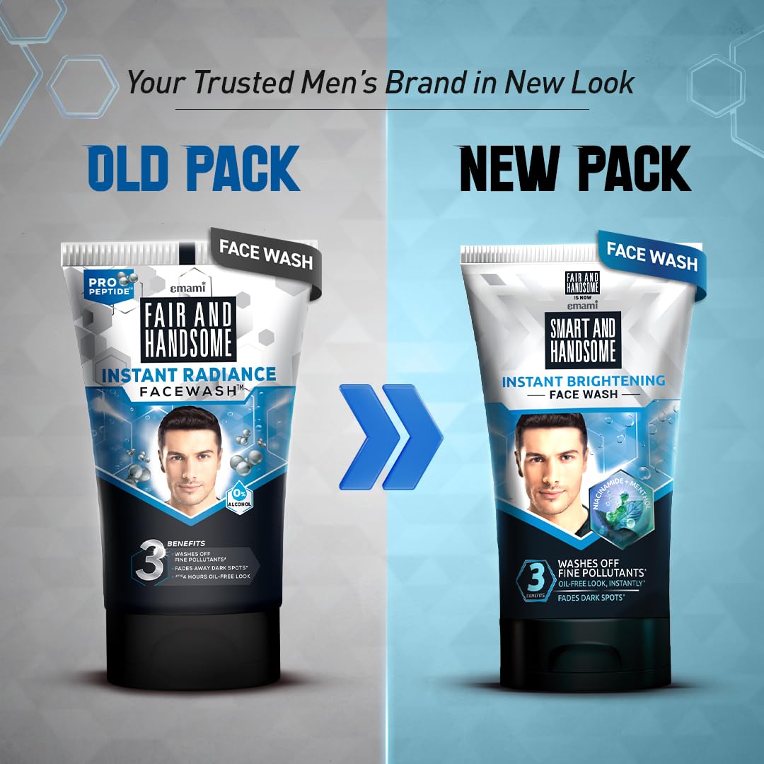 Smart and Handsome Instant Radiance Face Wash | Pro-Peptide | Instant Radiance| Washes of Fine Pollutants | Cooling Freshness | 100g