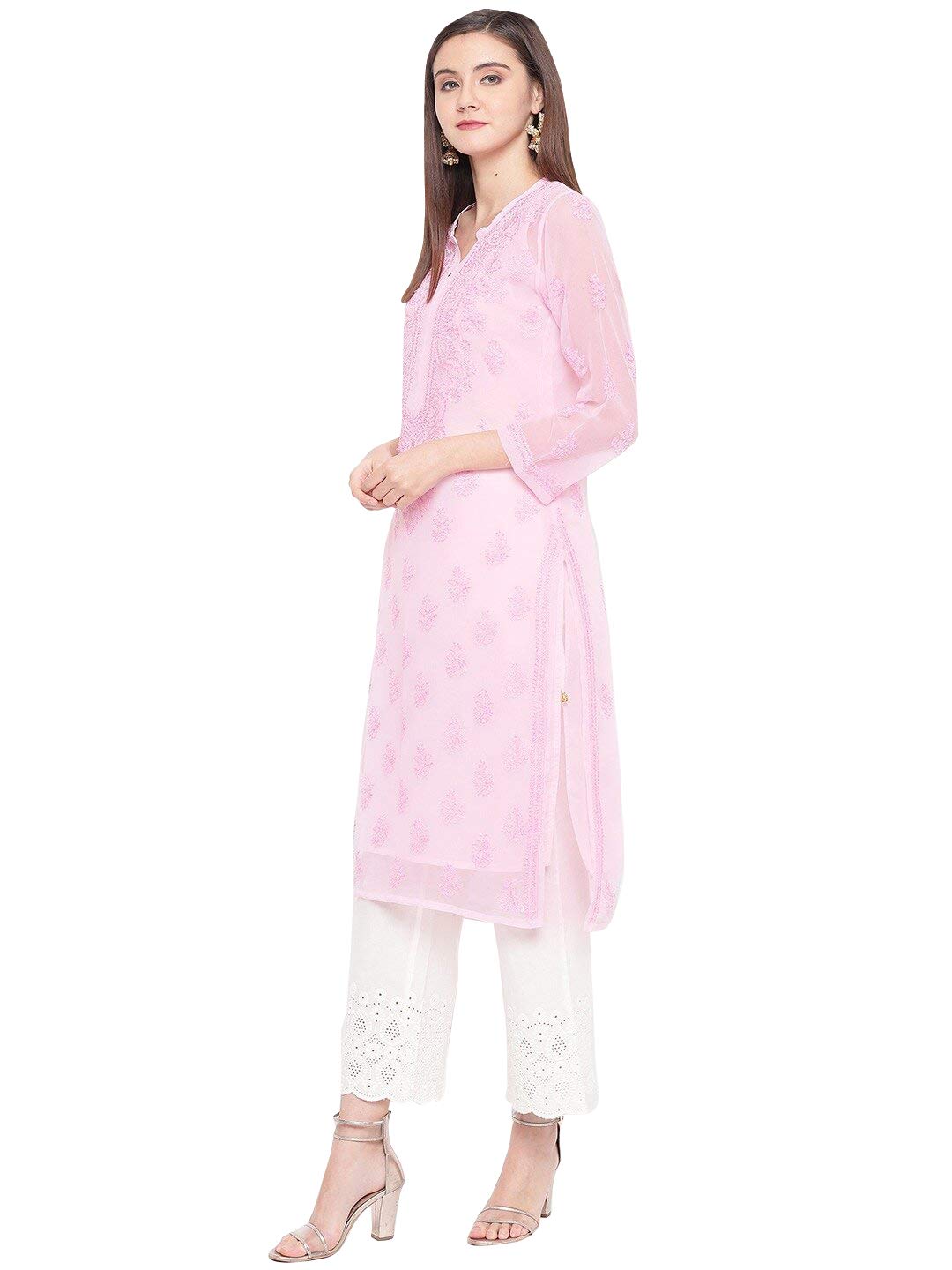 Ada Lucknowi Hand Embroidered Chikankari Women's  Georgette Kurta Kurti with Slip