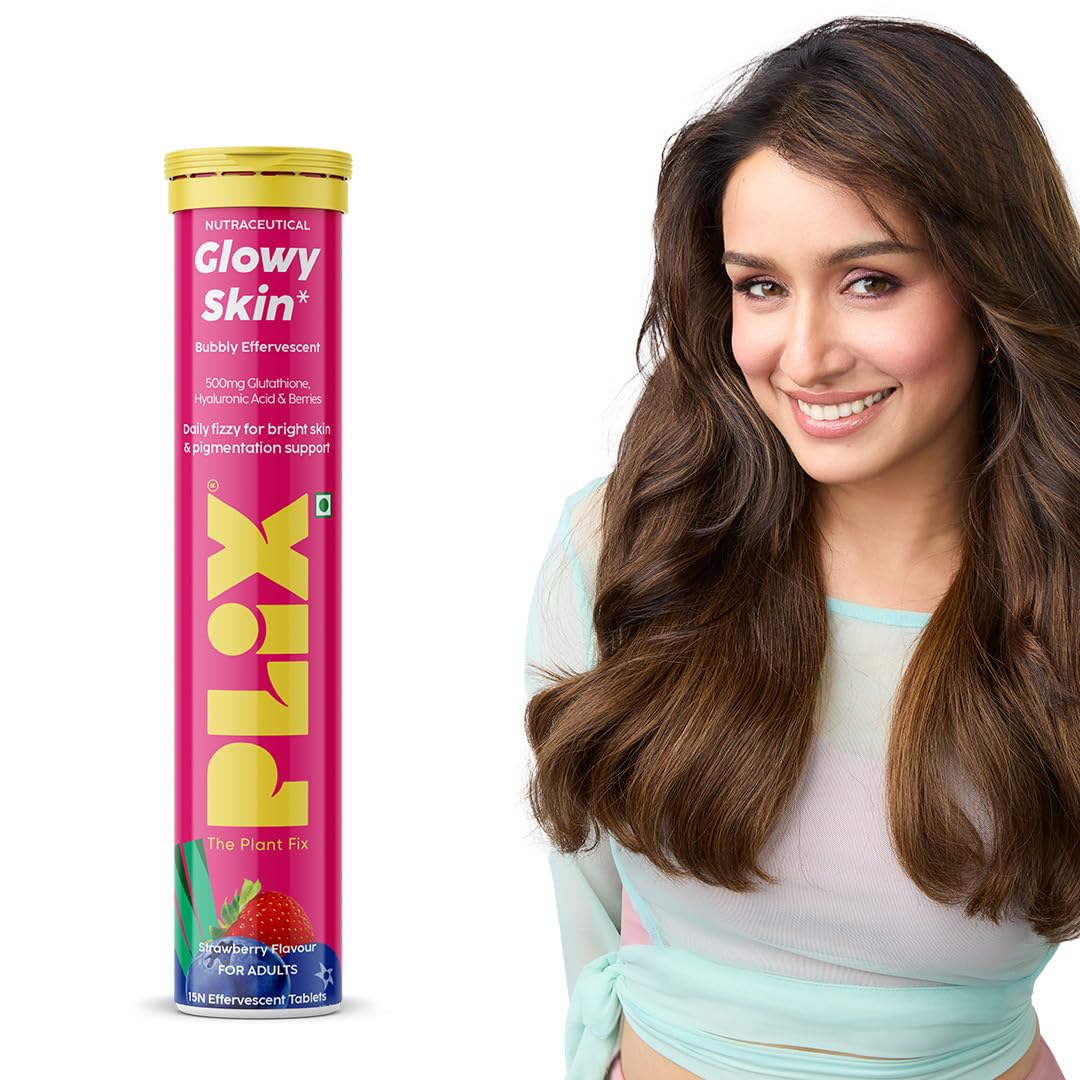 PLIX - THE PLANT FIX Glutathione Tablets With Vitamin C For Clear And Youthful Skin (Pack Of 1, Strawberry) | 15 Collagen Supplements |500mg L-Glutathione, Vitamin E And Hyaluronic Acid