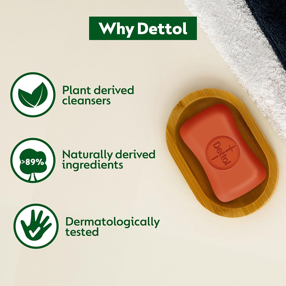 Dettol Original Germ Protection Bathing Soap Bar (625gm) | Kills 99.99% germs, 125gm , Pack of 5