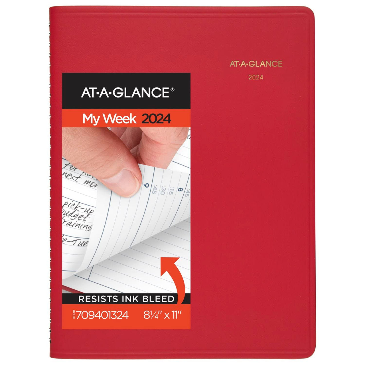 AT-A-GLANCE 2024 Weekly Planner, Quarter-Hourly Appointment Book, 8-1/4" x 11", Large, Red (709401324)