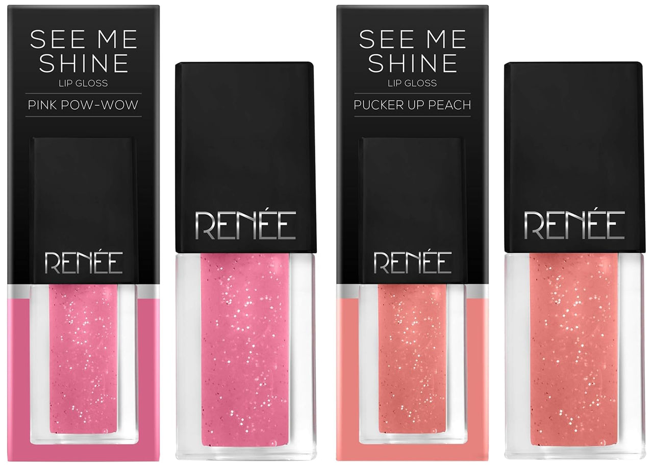 RENEE See Me Shine Lip Glossy For All Skin Tone, Enriched With Jojoba Oil, Non Sticky, Hydrating, Easy Glide Formula, Pink Pow-Wow 2.5Ml & See Me Shine Lip Glossy For All Skin Tone, 2.5Ml