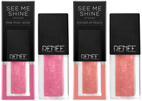 RENEE See Me Shine Lip Glossy For All Skin Tone, Enriched With Jojoba Oil, Non Sticky, Hydrating, Easy Glide Formula, Pink Pow-Wow 2.5Ml & See Me Shine Lip Glossy For All Skin Tone, 2.5Ml