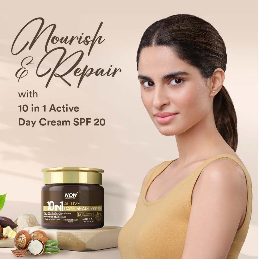 WOW Skin Science 10-in-1 Active Day Cream with SPF 20 - Nourishing & Repairing Care - No Paraben & Mineral Oil - 50 ml