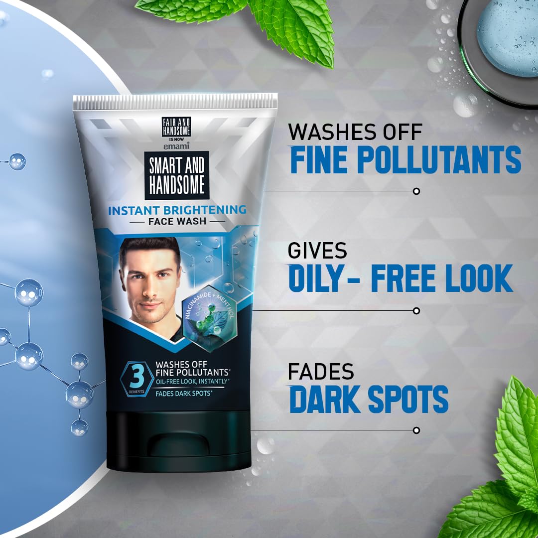 Smart and Handsome Instant Radiance Face Wash | Pro-Peptide | Instant Radiance| Washes of Fine Pollutants | Cooling Freshness | 100g