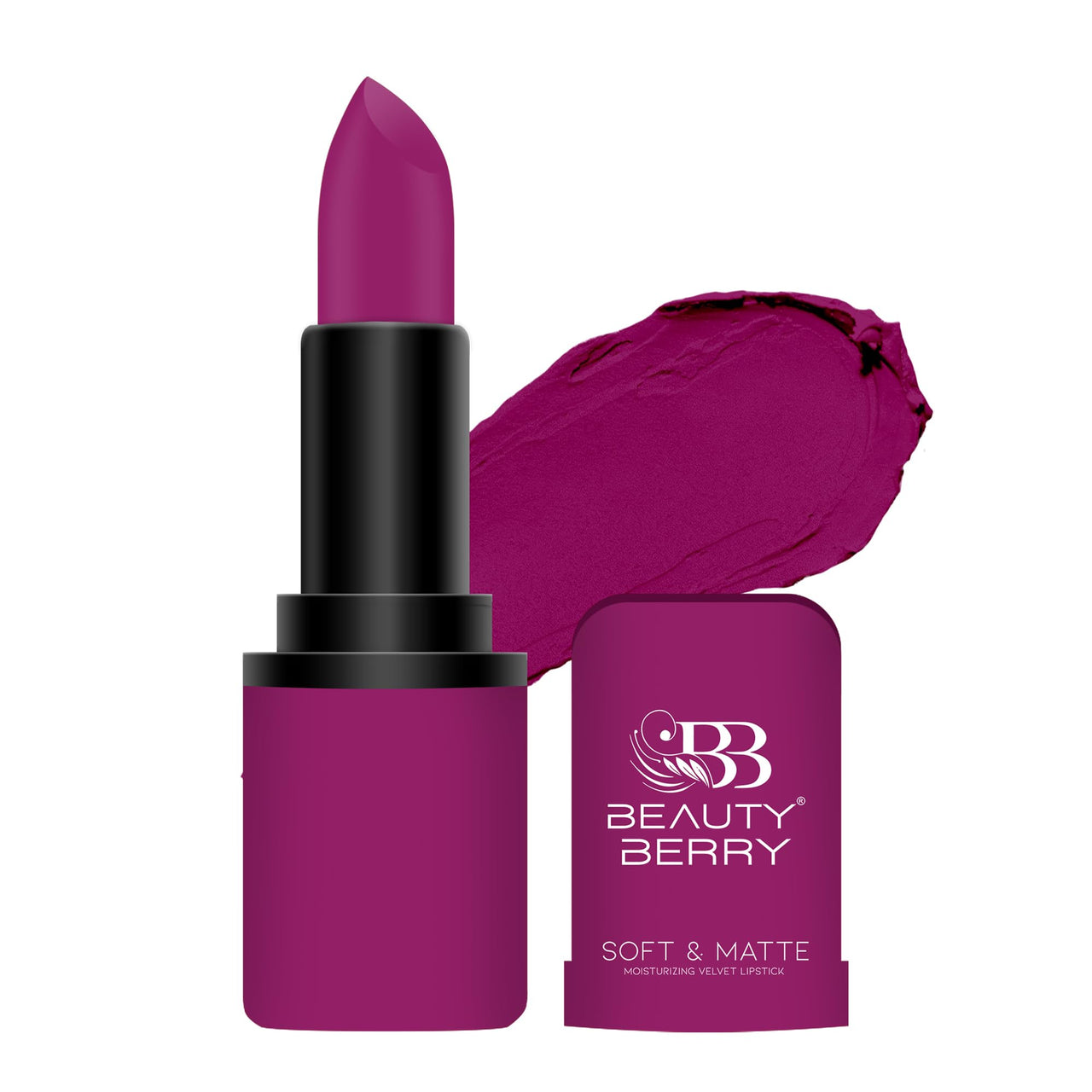 Beauty Berry Soft & Matte Lipstick | Moisturizing & Non Drying Formula with Velvet Matte Finish | Highly Pigmented and Lightweight Lipstick for Women (Magenta Punch, 4g)
