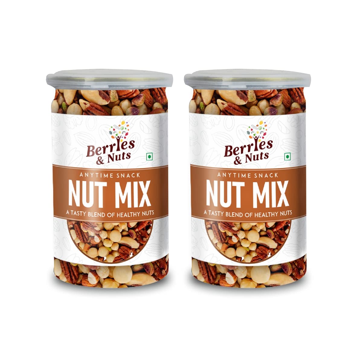 Berries And Nuts International Nuts Mix | Pecan, Brazil, Hazel, Macadamia, Almonds, Pista, Walnuts | 400 Grams | 2 Bottles Of 200 Grams, Dry Fruit