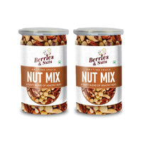 Berries And Nuts International Nuts Mix | Pecan, Brazil, Hazel, Macadamia, Almonds, Pista, Walnuts | 400 Grams | 2 Bottles Of 200 Grams, Dry Fruit