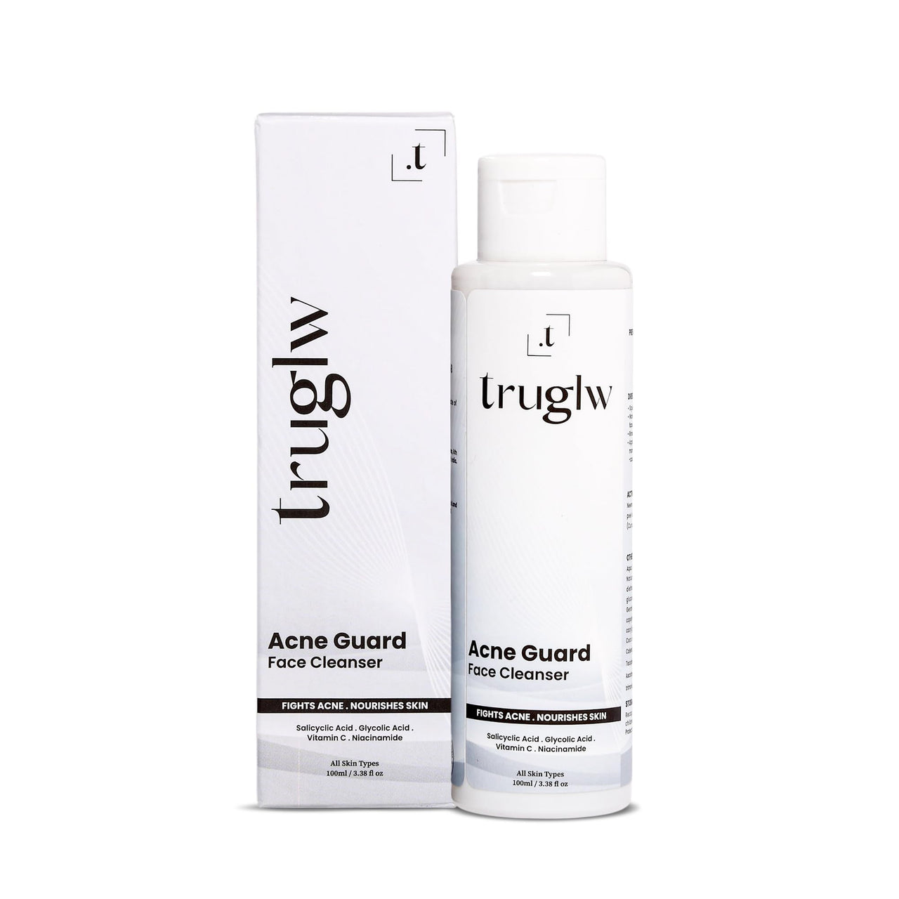 Truglw Acne Control Face Cleanser, Exfoliating Formula with 1% Salicylic Acid, Glycolic Acid, Vitamin C, Fights Breakouts, Soothes Inflammation, Brightens Skin, For Combination to Oily Skin Types - 100ml