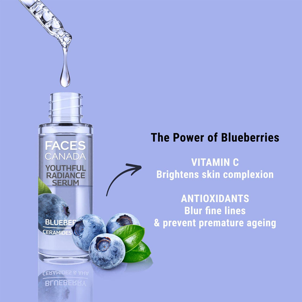 FACESCANADA Youthful Radiance Serum, 27 ml | Blueberry, AHA & Ceramides | Biphasic Face Serum | Anti-Ageing | Brightens, Hydrates, Moisturizes for Younger-Looking, Radiant Skin