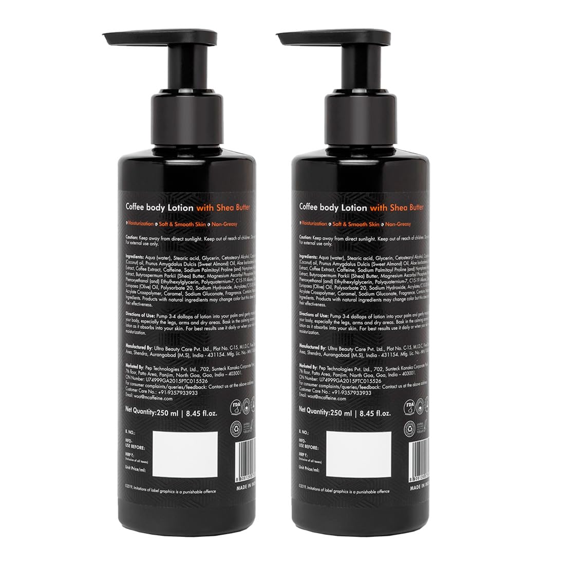 mCaffeine Coffee Body Lotion Value Pack of 2 | Non-Greasy Lightweight Body Moisturizer for Women & Men | Body Lotion for Dry, Normal & Oily Skin (500ml)