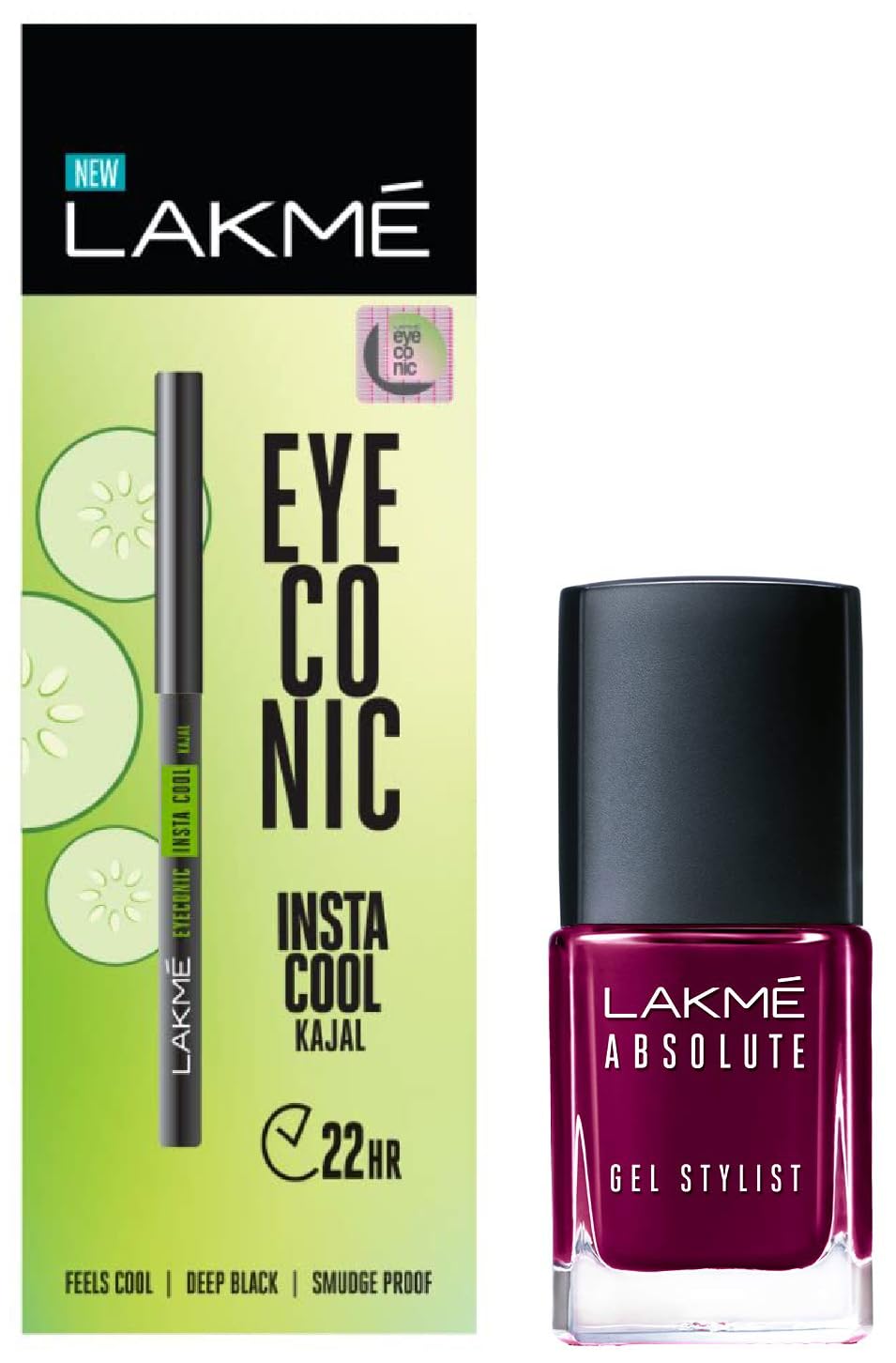 Lakmé Absolute Matte Finish Gel Stylist Nail Color 12 Ml & Eyeconic Insta Cool Kajal Combo, Black