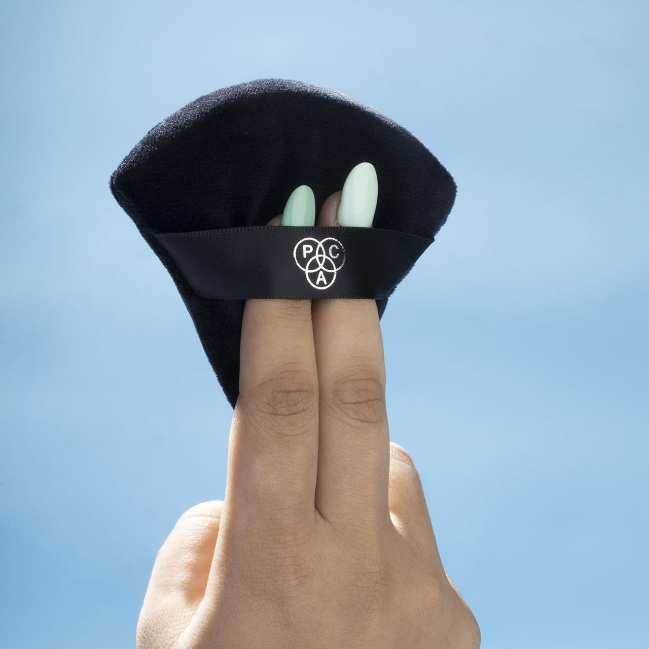 PAC Pocket Puff (1 Pc) | Beauty Blender Makeup Puff (Medium) | Cotton Air Cushion Triangle Powder Puff for Women | Soft Foundation Sponge with Strap | Beauty Tools for Dry & Wet Use - Black