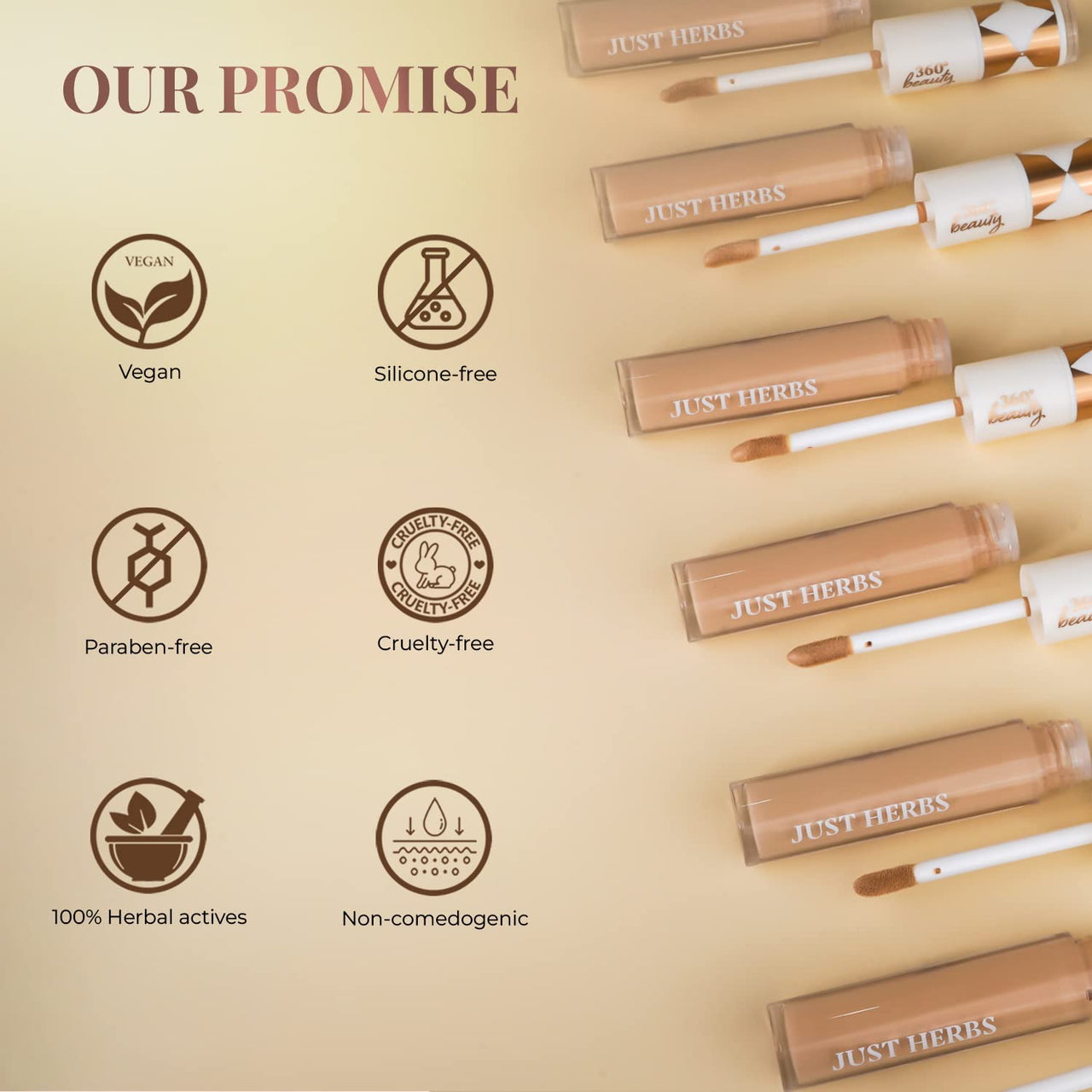 Just Herbs Concealer for Face Makeup With Liquorice Root Dewy Finish, Full Coverage Ultra Blendable Dark Circle Spot Brightening and Correcting Concealer 6ml (Ivory)