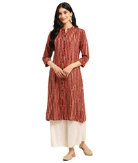 rangita Women Rayon Printed Calf Length Kalidar Kurti with Front Button Placket