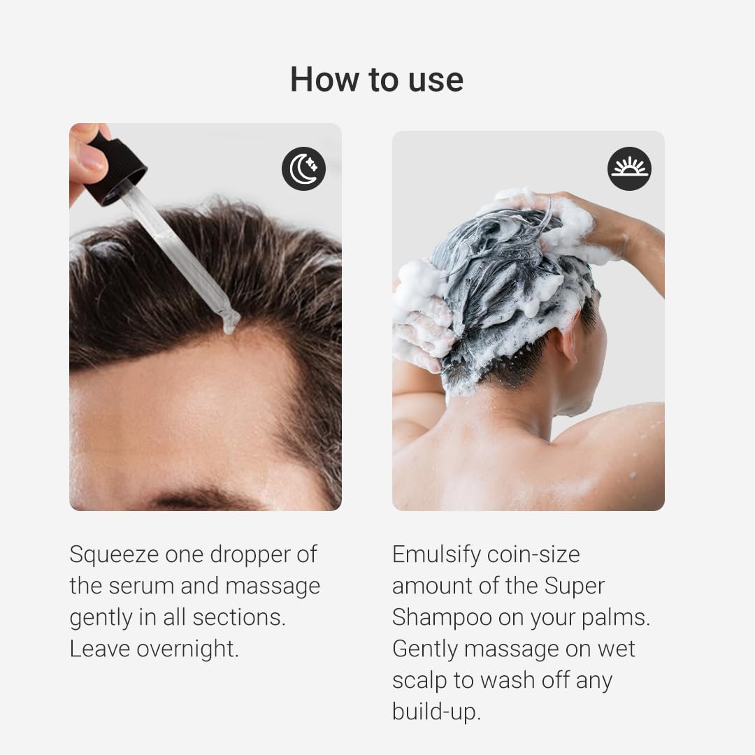 Arata Grow Strong Combo | Intensive Hair Growth Serum & Super Shampoo | Boost Hair Growth | Reduce Hair Loss | Smooth & Shiny Hair | 3% Redensyl, Biotin, Protein, Vitamins | 300ml + 30ml