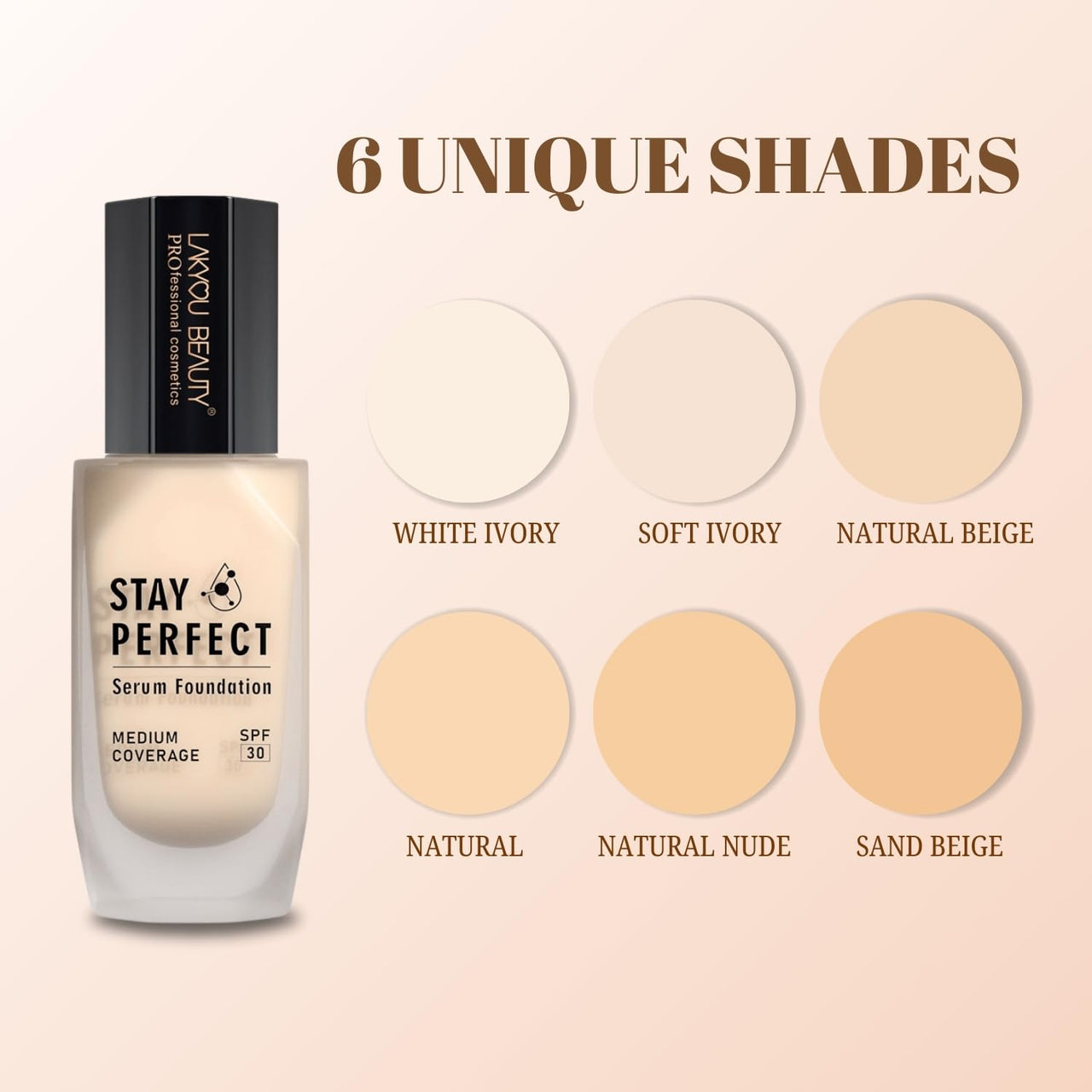 Lakyou Beauty Stay Perfect Serum Foundation 30ml | Medium Coverge with SPF 30 | 24HRS wear for radiant and healthy looking skin (Rich Nude)