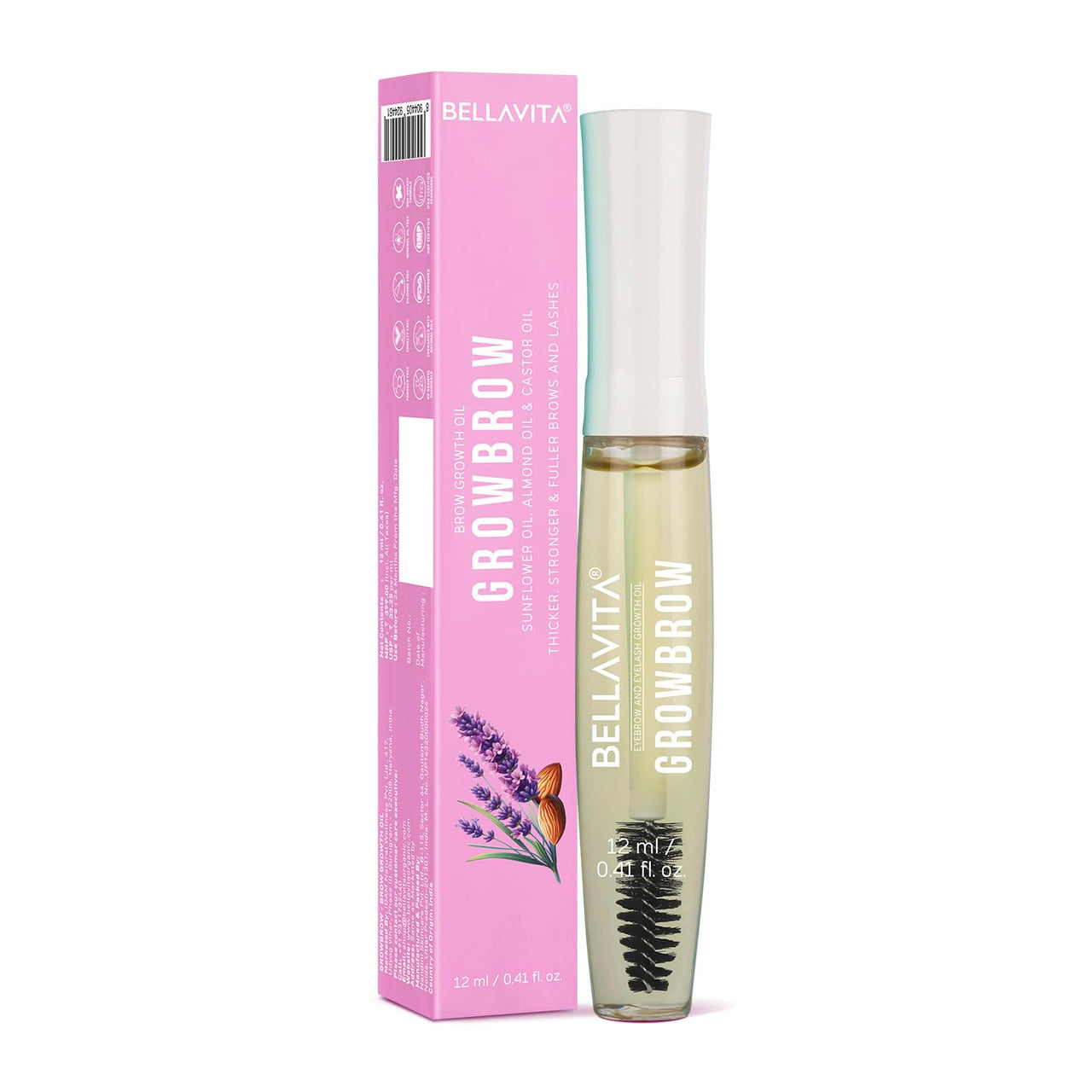 Bella Vita Organic Growbrow - Eyelash, Lashes & Eyebrows Hair Growth & Volume Serum With Castor, Onion Oil & Vitamin E, 12 ML