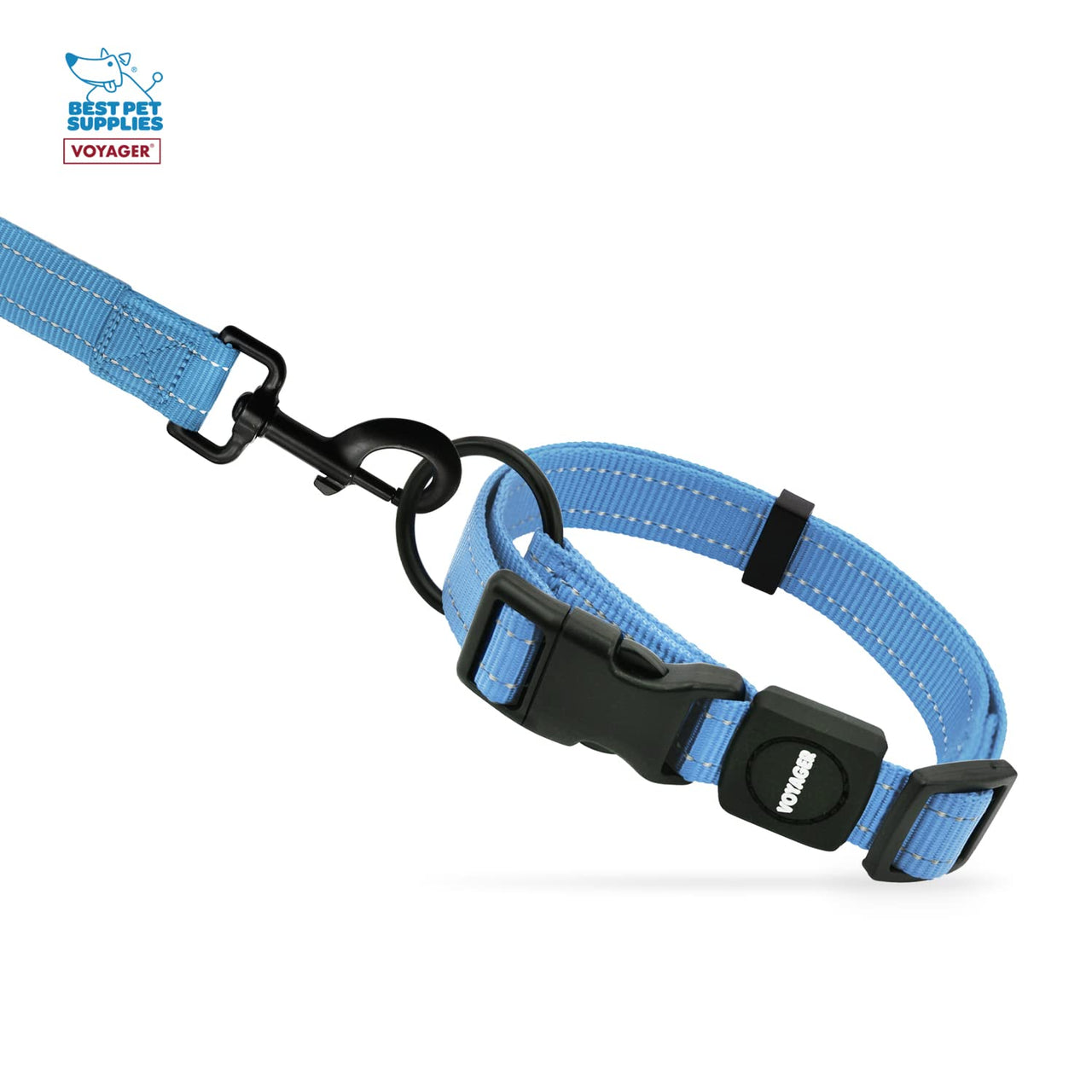 Voyager Reflective Dog Leash Collar Set with Neoprene Handle Supports Small, Medium, and Large Breed Puppies, Cute and Heavy Duty for Walking, Running, and Training - Baby Blue, L