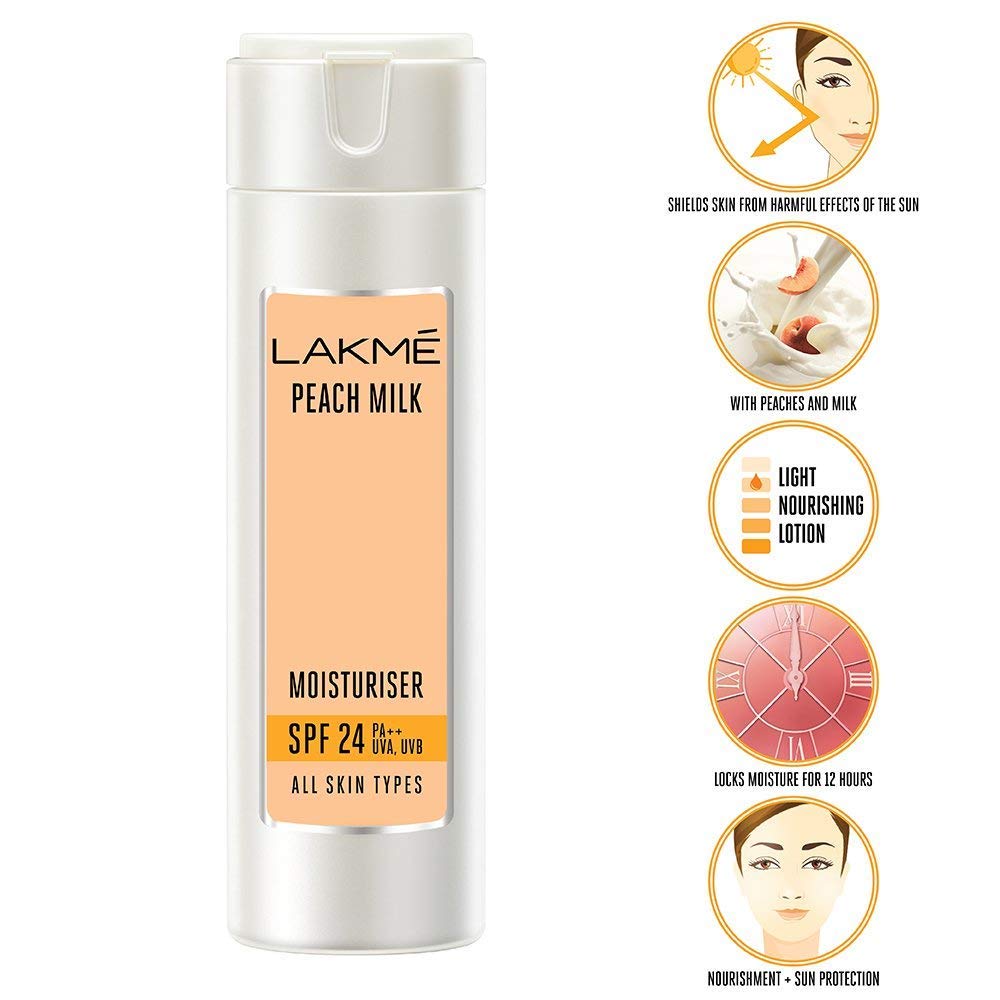 Lakmé Strawberry Creme Face Wash, 100g & Lakmé Peach Milk Face Moisturizer SPF 24 PA++ 120ml, Daily Light Sunscreen Lotion with Vitamin C for Glowing Skin Sun Protection for Women