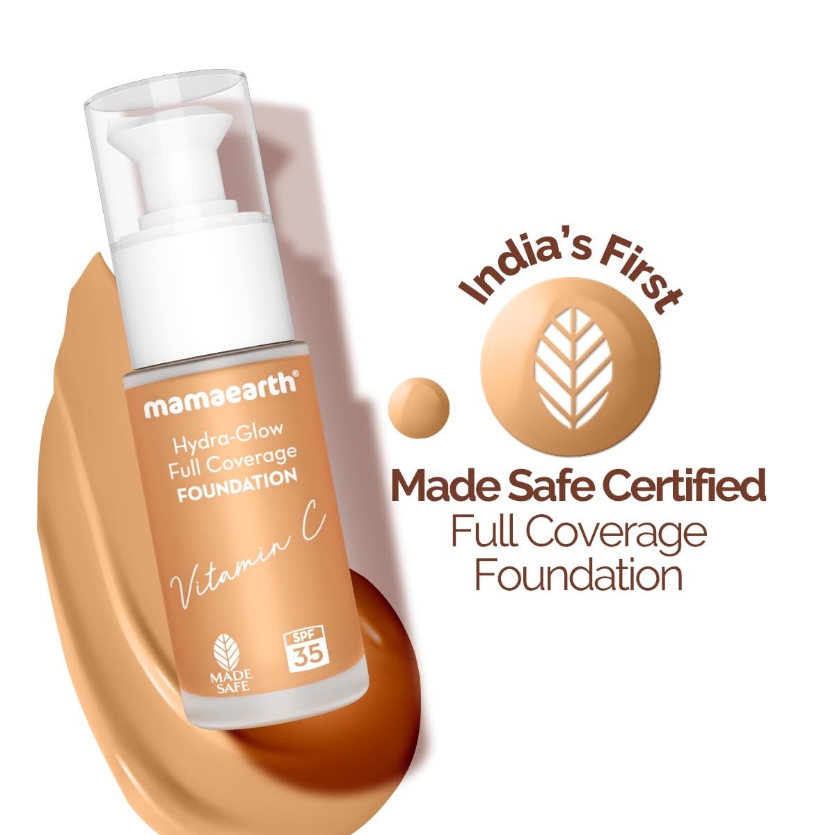 Mamaearth Hydra-Glow Full Coverage Dewy Finish Liquid Foundation With Vitamin C & Turmeric- 30 Ml|Full Coverage|Gives 3X Instant Glow|12-Hour Long Stay & Hydration|Spf 35|Non-Drying (04 Sun Glow)
