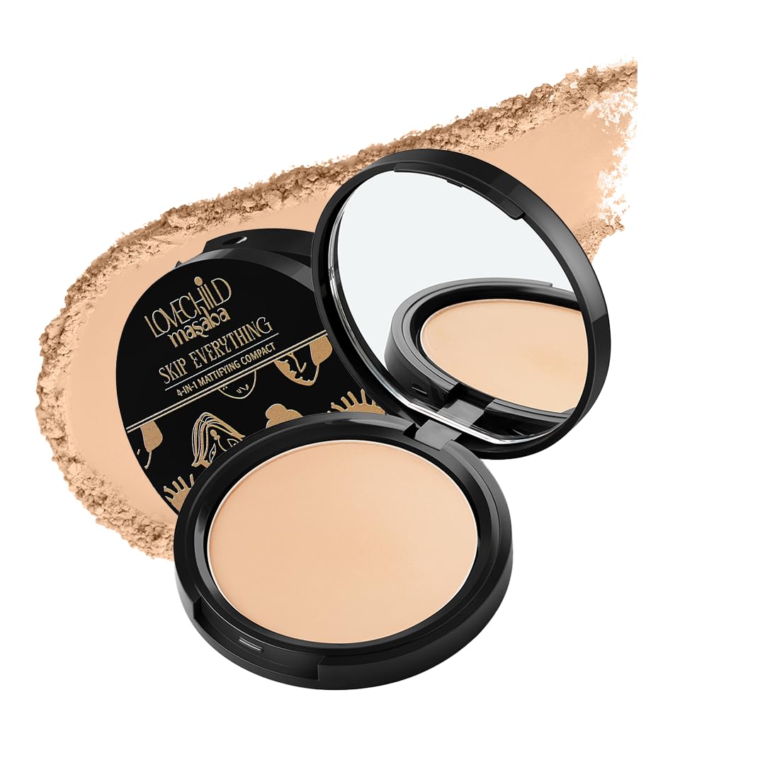 Lovechild Masaba 4-in-1 Mattifying Compact - Perfect Matte Coverage, Moisturizer, Primer & Skin Repair, With Macadamia Oil & Vitamin E, Icy You (Light) - 9g