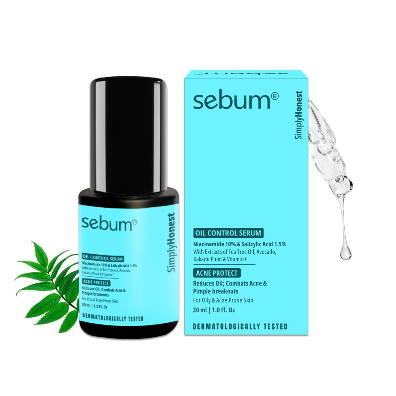 SEBUM 10% Niacinamide Serum with Salicylic Acid for Oily & Acne-Prone Skin | Controls Oil, Clears Acne & Blemishes | Lightweight, Fast-Absorbing | Dermatologically Tested | Men & Women | 30ml