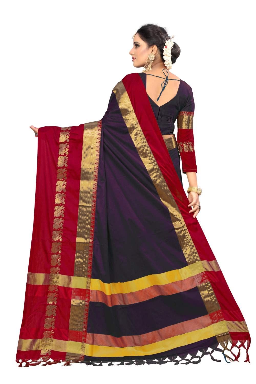 PAREVDEE Women's  Dobby Cotton Saree With Blouse Piece