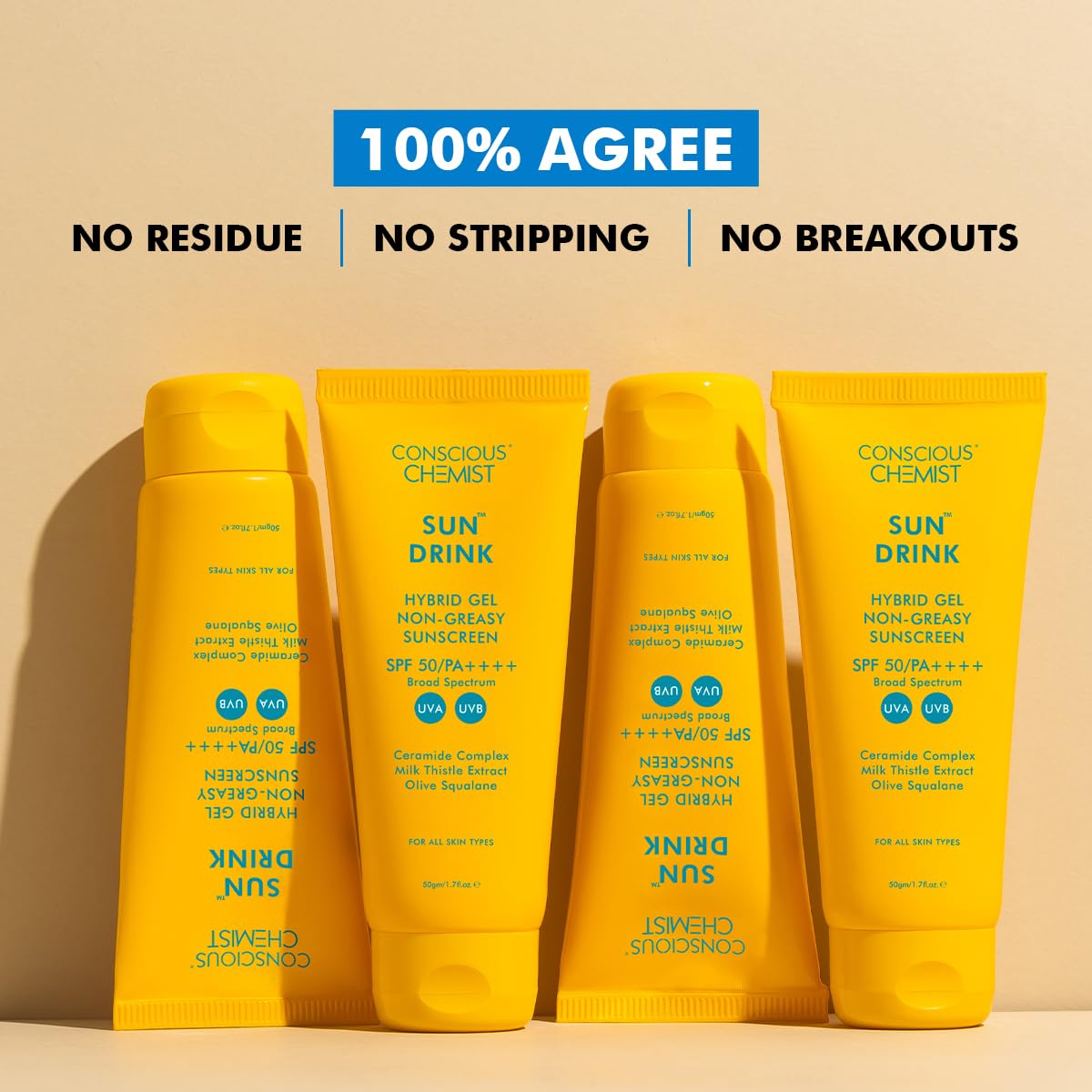 Conscious Chemist® Dewy Ceramide Sunscreen SPF 50 PA++++ | For Oily Skin | UVA/UVB & Blue Light Protection | Fragrance-Free | For Men & Women, All Skin Type - Sun Drink | Pack of 2