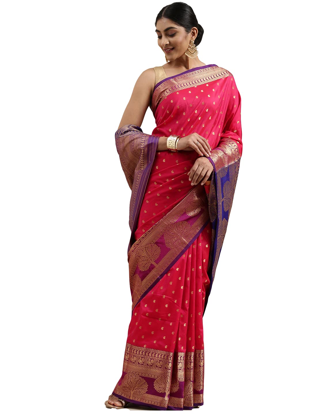 Pandadi Saree Women's  Banarasi Silk Saree With Unstitched Blouse Piece